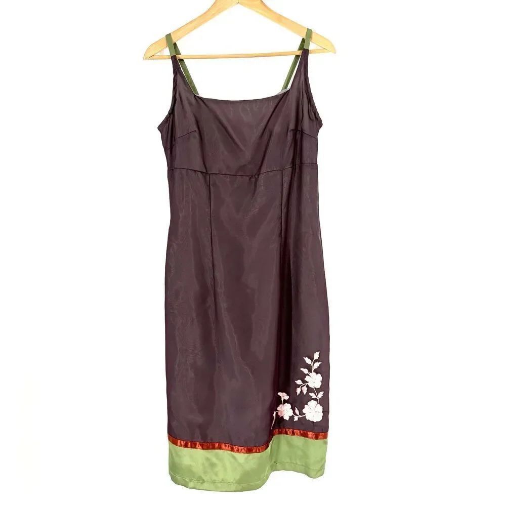 Calme Dress Y2K Size 9 Purple Floral Emroidered Sheath Sleeveless Slip Strappy